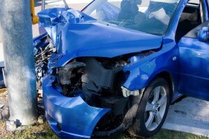 Crashed Blue Car