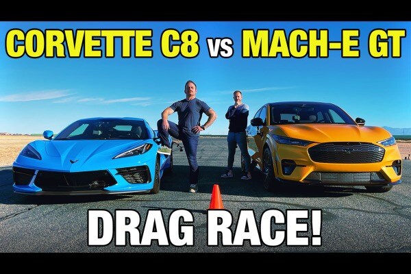 Drag Race! Ford Mustang Mach-E GT vs. Chevy Corvette C8 | 0-60, Horsepower, Rollouts & More
