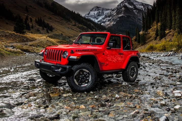 The most off-road-capable version of the Wrangler is the Rubicon, which sports bigger tires and off-road goodies underneath.
