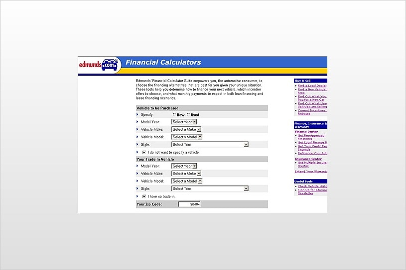 Follow the prompts on this central page to get the numbers you need to answer all your car-buying questions. You can move between calculators and the numbers are transferred automatically.