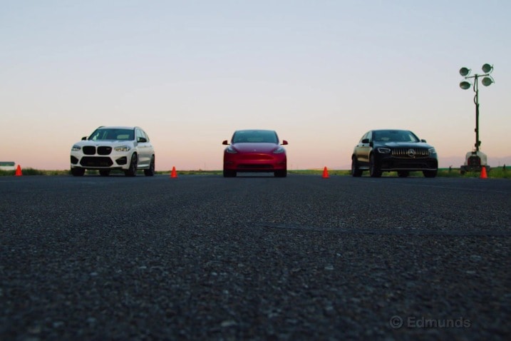 Drag Race: Tesla Model Y vs. BMW X3 M vs. Mercedes-Benz AMG GLC 63