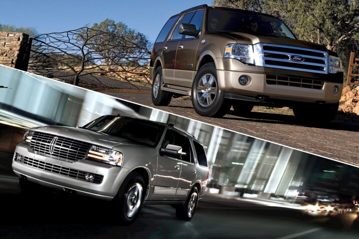 The non-luxury large Ford Expedition SUV and its luxury cousin, the Lincoln Navigator.