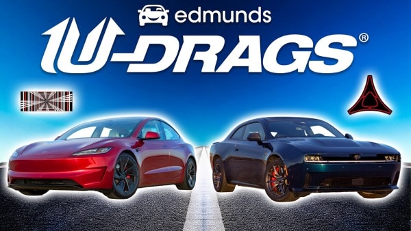 EDMUNDS U-DRAGS: Dodge Charger EV vs. Tesla Model 3 Performance | Handling, Quarter Mile & More