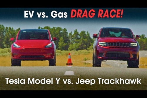 Drag Race! Tesla Model Y vs. Jeep Trackhawk - Racing 2 of the Fastest SUVs